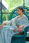 Baby Blue Chicankari Saree With Lucknowi Weaving