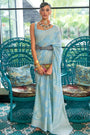 Baby Blue Chicankari Saree With Lucknowi Weaving