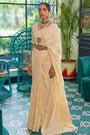 Cream Chicankari Saree With Lucknowi Weaving