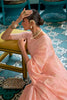Peach Chicankari Saree With Lucknowi Weaving