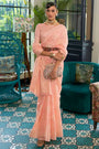 Peach Chicankari Saree With Lucknowi Weaving
