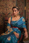 Cobalt Blue Pure  Satin Copper Zari Satin Handloom Weaving