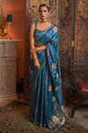 Cobalt Blue Pure  Satin Copper Zari Satin Handloom Weaving
