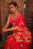 Red  Pure  Satin Copper Zari Satin Handloom Weaving