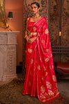 Red  Pure  Satin Copper Zari Satin Handloom Weaving