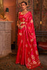 Red  Pure  Satin Copper Zari Satin Handloom Weaving