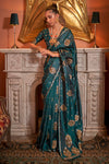 Green  Pure  Satin Copper Zari Satin Handloom Weaving