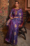 Purple Pure  Satin Copper Zari Satin Handloom Weaving