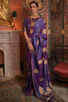 Purple Pure Satin Silk Saree With Handloom Weaving