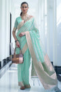 Aqua Blue Silk Saree With Zari Weaving Work