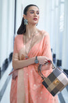 Peach Silk Saree With Zari Weaving Work