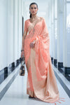 Peach Silk Saree With Zari Weaving Work