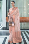 Salmon Peach Silk Saree With Zari Weaving Work
