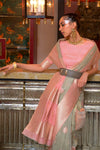 Peach  Fancy  Linen Weaving Saree