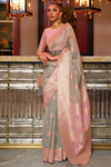 Peach  Fancy  Linen Weaving Saree