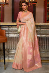 Baby Pink  Fancy  Linen Weaving Saree