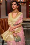 Golden And Pink   Fancy  Linen Weaving Saree