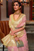 Golden And Pink   Fancy  Linen Weaving Saree