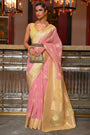 Golden And Pink   Fancy  Linen Weaving Saree