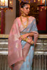 Peach And Sky Blue   Fancy  Linen Weaving Saree