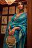 Cyan Blue Kanjivaram Silk Saree With Handloom Weaving
