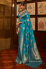 Cyan Blue Kanjivaram Silk Saree With Handloom Weaving