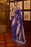 Navy Blue Kanjivaram Silk Saree With Handloom Weaving