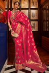 Crimson Red Kanjivaram Silk Saree With Handloom Weaving