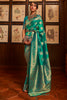 Teal green Kanjivaram Silk Saree With Handloom Weaving
