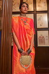 Peach Kanjivaram Silk Saree With Handloom Weaving