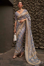 Grey Nylon chiffon Saree With Zari Weaving