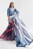 Floral Blue Satin Crepe Saree