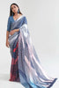 Floral Blue Satin Crepe Saree