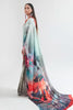 Floral Ocean Blue Satin Crepe Saree