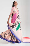 Floral Peach Multi Coloured Satin Crepe Saree