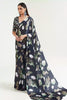 Floral Haiti Black Satin Crepe Saree