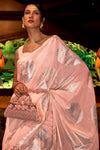 Peach Silk Saree With Handloom Weaving work