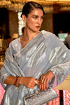 Gray Silk Saree With Handloom Weaving work