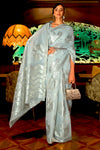 Light Sea Green Silk Saree With Handloom Weaving work