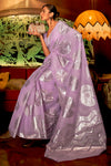 Light Purple Silk Saree With Handloom Weaving work