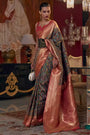 Black & Red Kashmiri Chaap Handloom Weaving Saree