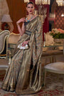 Golden Gray & Black Kashmiri Chaap Handloom Weaving Saree