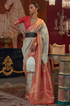 Light Sky Blue & Red Kashmiri Chaap Handloom Weaving Saree