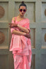 Light Pink Lucknowi Chickankari Saree With Lucknowi Weaving