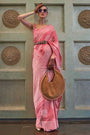 Light Pink Lucknowi Chickankari Saree With Lucknowi Weaving