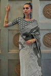 Gray Lucknowi chickankari Saree With Lucknowi Weaving