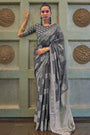Gray Lucknowi chickankari Saree With Lucknowi Weaving