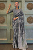 Gray Lucknowi chickankari Saree With Lucknowi Weaving