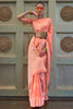 Peach Lucknowi Chikankari  Saree With Lucknowi Weaving