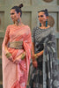 Peach Lucknowi Chikankari  Saree With Lucknowi Weaving
